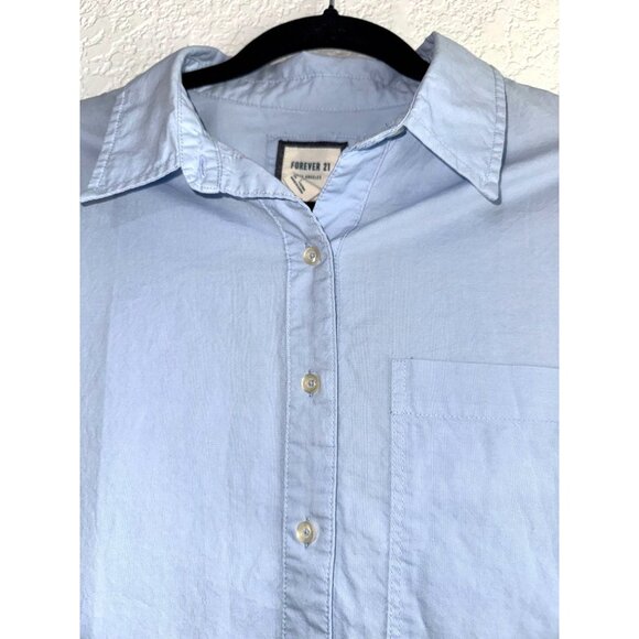 Forever 21 Light Blue Long Sleeve Button-Down Shirt Dress W/ Pocket L - Picture 4 of 10